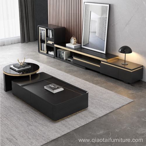 Modern Black Tempered Glass TV Console with Drawer